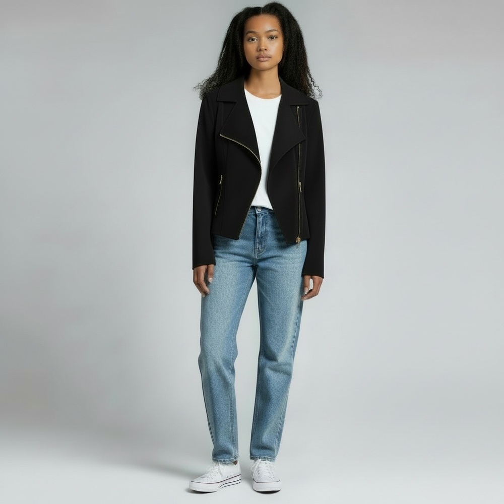 Calvin Klein Black Faux Suede Draped Open-Front Jacket